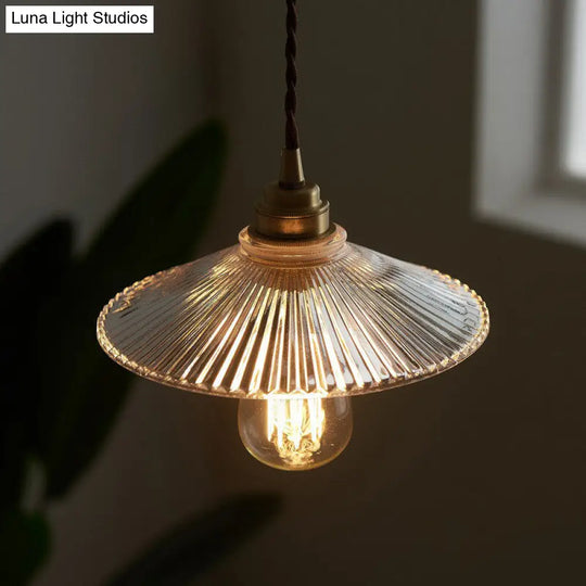 Vintage Cone Clear Glass Hanging Lamp - Single-Bulb Pendant For Dining Room Lighting