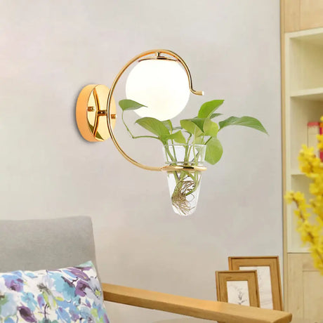 Vintage Glass Orb Sconce: Cream/Smoke Gray 1-Bulb Bedroom Wall Lamp In Black/Gold With C-Shaped Arm