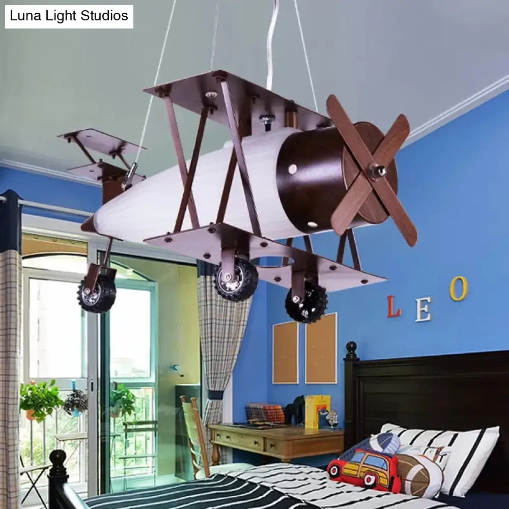 Vintage Glass Pendant Chandelier For Boys Room With Plane Design