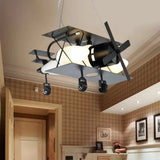 Vintage Glass Pendant Chandelier For Boys Room With Plane Design Silver / B