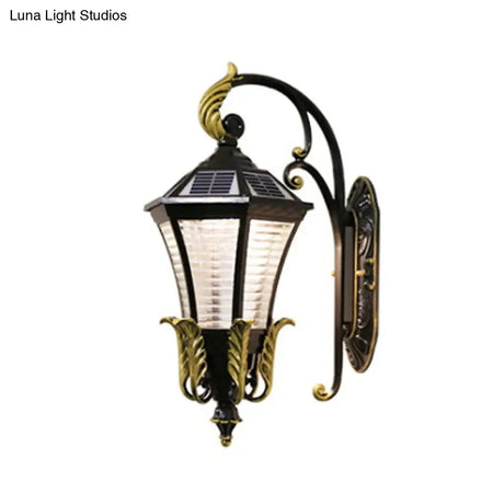 Vintage Glass Solar Wall Light - Flared Square Design With Led Black