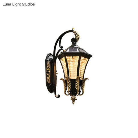 Vintage Glass Solar Wall Light - Flared Square Design With Led Black