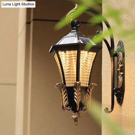 Vintage Glass Solar Wall Light - Flared Square Design With Led Black