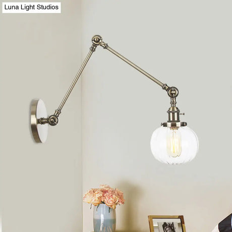 Vintage Glass Wall Mounted Sconce In Brass/Chrome/Black With Adjustable Arm 1-Light Indoor Lighting