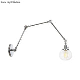 Vintage Glass Wall Mounted Sconce In Brass/Chrome/Black With Adjustable Arm 1-Light Indoor Lighting