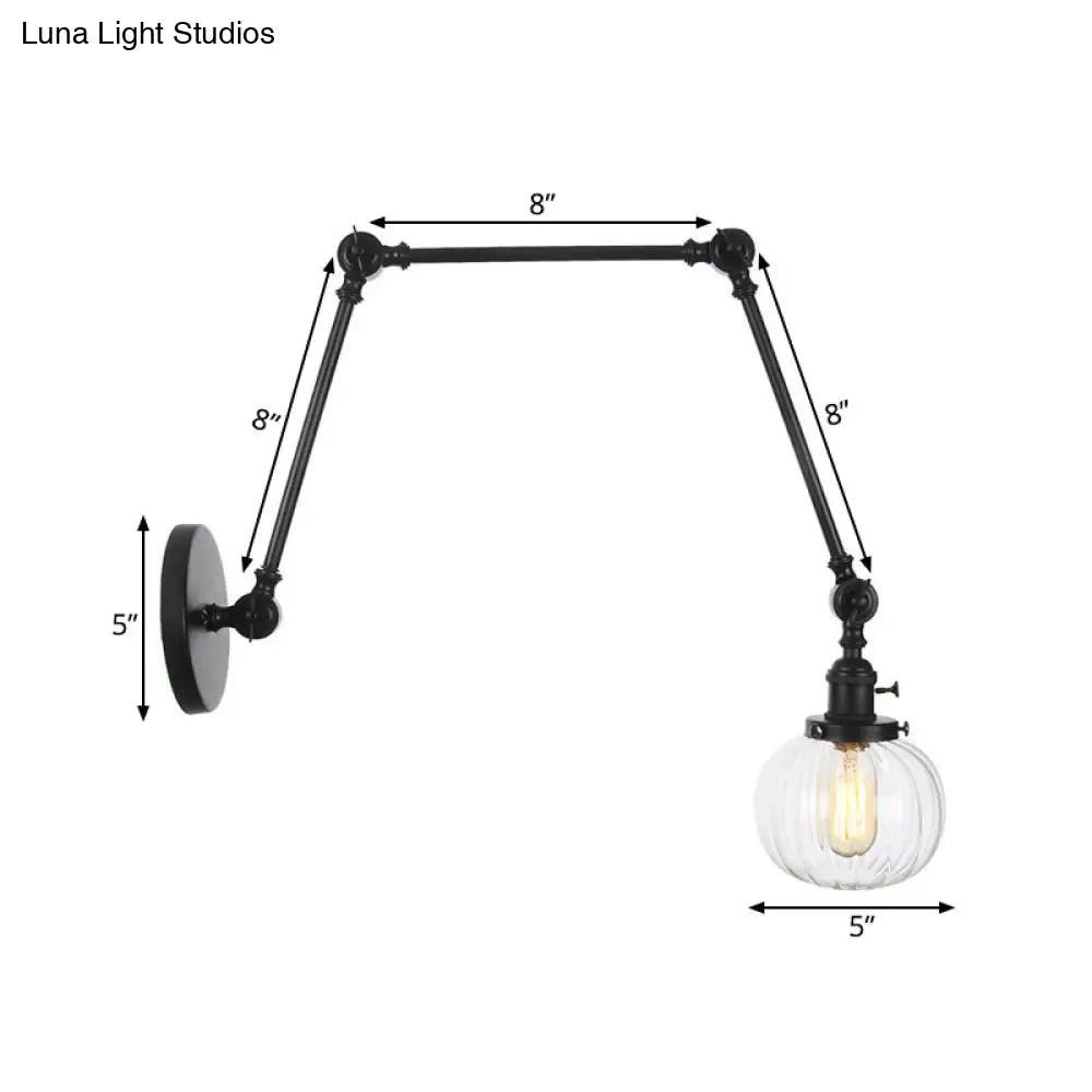 Vintage Glass Wall Mounted Sconce In Brass/Chrome/Black With Adjustable Arm 1-Light Indoor Lighting