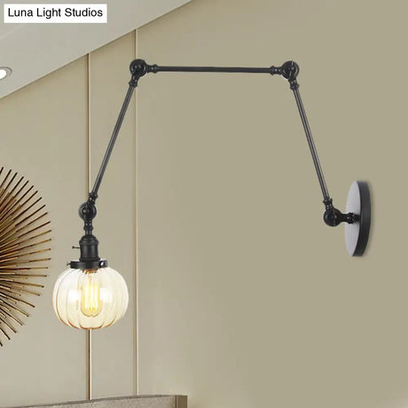 Vintage Glass Wall Mounted Sconce In Brass/Chrome/Black With Adjustable Arm 1-Light Indoor Lighting