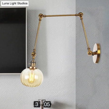 Vintage Glass Wall Mounted Sconce In Brass/Chrome/Black With Adjustable Arm 1-Light Indoor Lighting