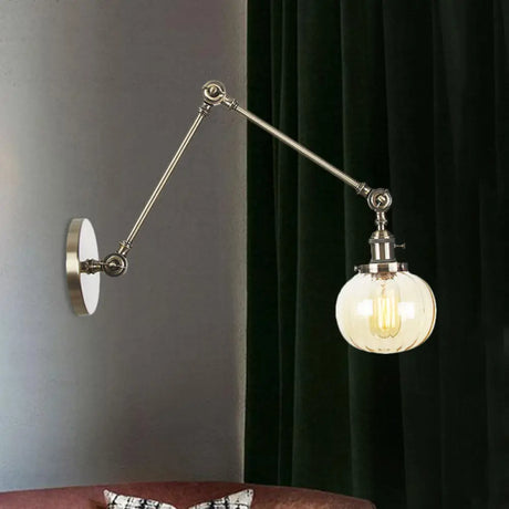 Vintage Glass Wall Mounted Sconce In Brass/Chrome/Black With Adjustable Arm 1-Light Indoor Lighting