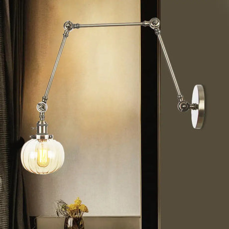 Vintage Glass Wall Mounted Sconce In Brass/Chrome/Black With Adjustable Arm 1-Light Indoor Lighting