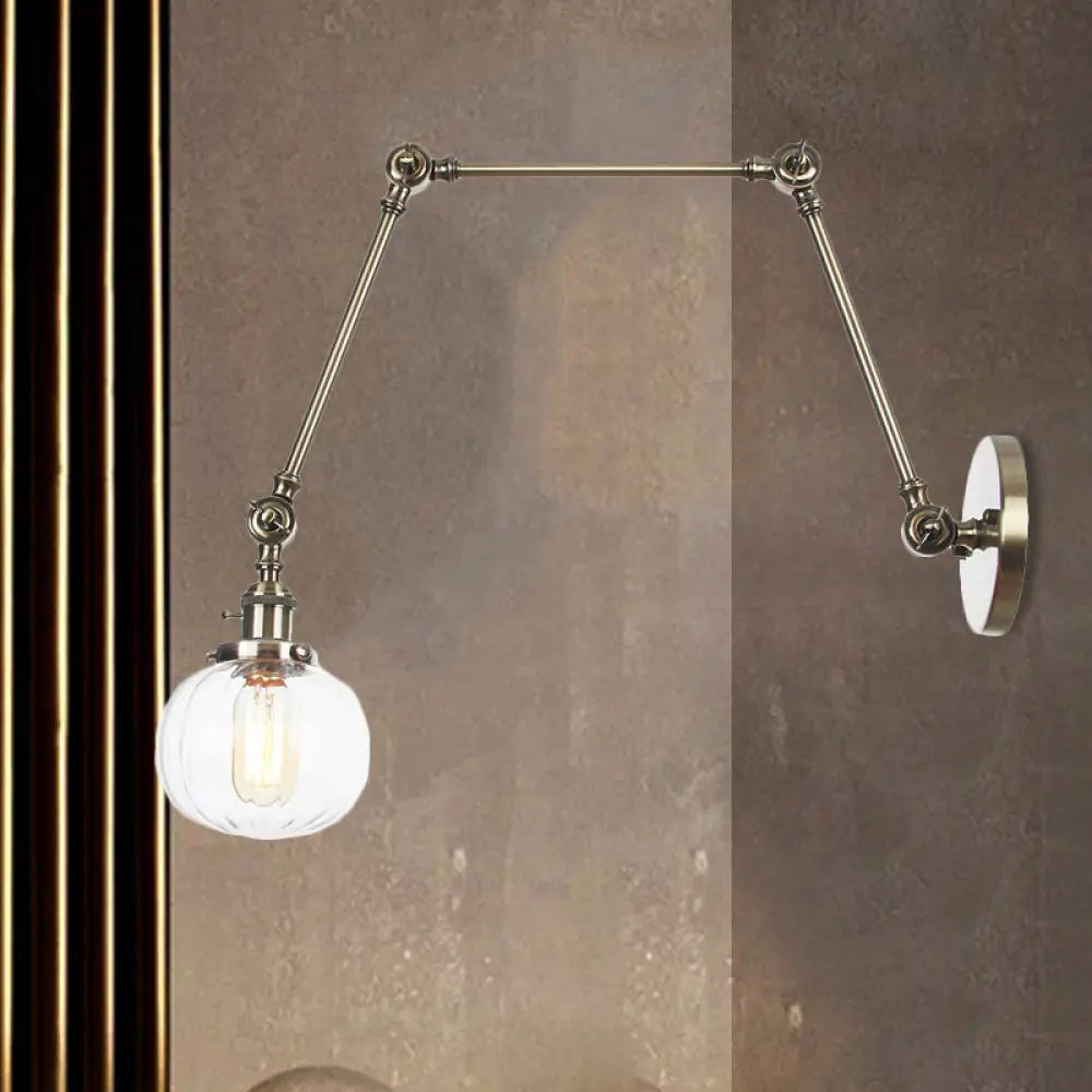 Vintage Glass Wall Mounted Sconce In Brass/Chrome/Black With Adjustable Arm 1-Light Indoor Lighting