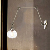 Vintage Glass Wall Mounted Sconce In Brass/Chrome/Black With Adjustable Arm 1-Light Indoor Lighting