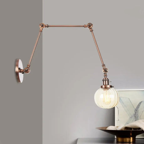 Vintage Glass Wall Mounted Sconce In Brass/Chrome/Black With Adjustable Arm 1-Light Indoor Lighting
