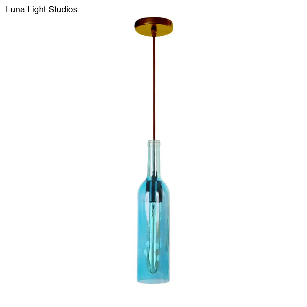 Vintage Glass Wine Bottle Suspension Lamp - Red/Yellow 1 Head Hanging Light Fixture For Dining Room