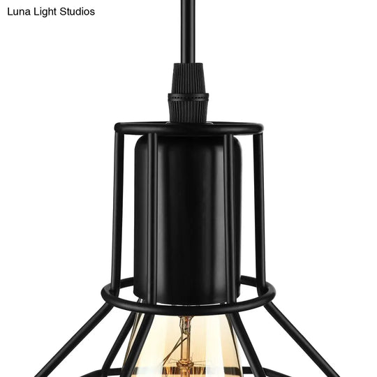 Vintage Metallic Pendant Lighting With Global Cage Shade - 3/7 Heads Hanging Lamp Black