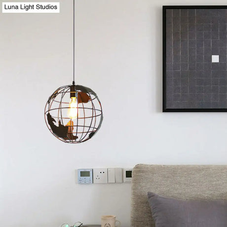 Vintage Globe Iron Pendant Lamp For Hallway With Single Bulb