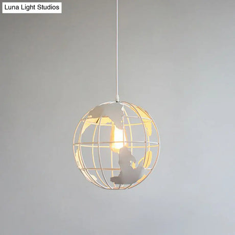 Vintage Globe Iron Pendant Lamp For Hallway With Single Bulb