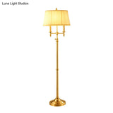 Vintage Gold Candelabra Floor Lamp With Pleated Empire Shade - 2 Bulbs Metallic Finish Perfect For