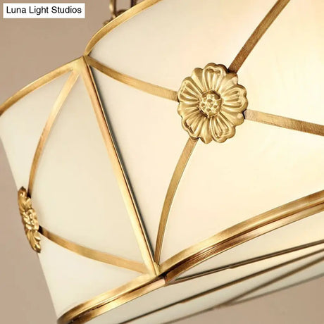 Vintage Gold Chandelier Pendant With Frosted White Glass For Flower-Themed Dining Room Ceiling Light