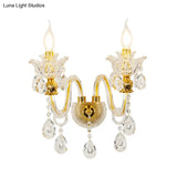 Vintage Gold Clear Glass Wall Lamp - Candle Style Sconce With Undulated Arm