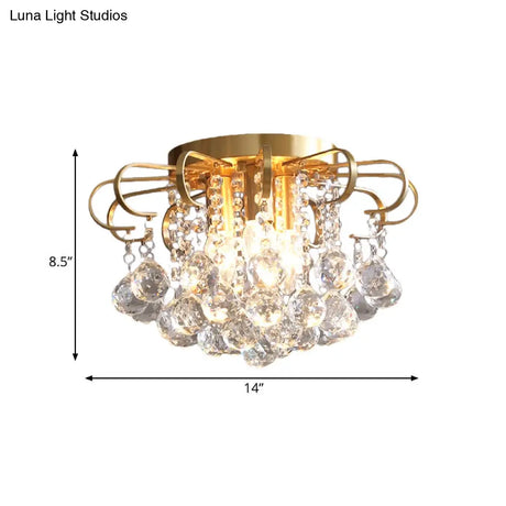 Vintage Gold Crystal Orb Ceiling Flush Mount Chandelier - Flower Living Room Décor