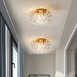 Vintage Gold Crystal Orb Ceiling Flush Mount Chandelier - Flower Living Room Décor Brass