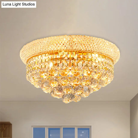 Vintage Gold Cut Crystal Ceiling Light With 6 - Bulb Cone Flush Mount For Bedroom