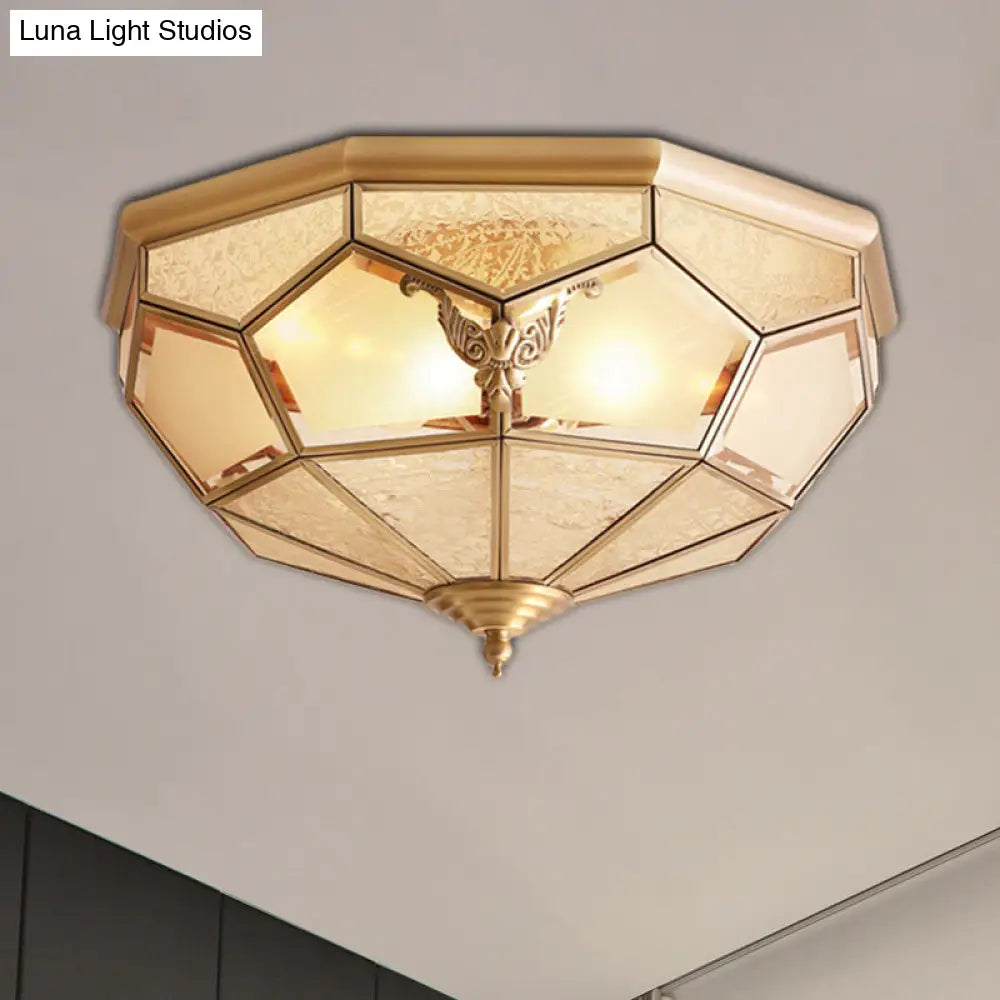 Vintage Gold Faceted Flush Mount Lighting: Beveled Glass Ceiling Fixture With 3/4/6 Lights For