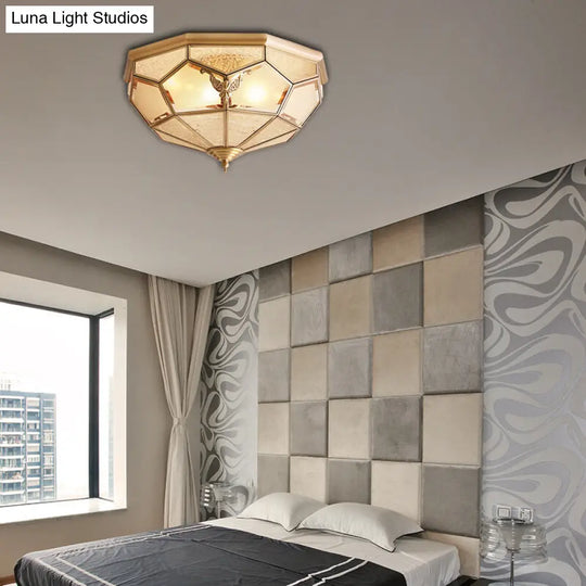 Vintage Gold Faceted Flush Mount Lighting: Beveled Glass Ceiling Fixture With 3/4/6 Lights For