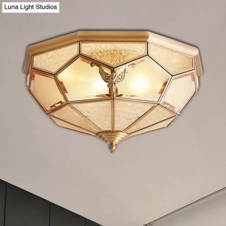 Vintage Gold Faceted Flush Mount Lighting: Beveled Glass Ceiling Fixture With 3/4/6 Lights For