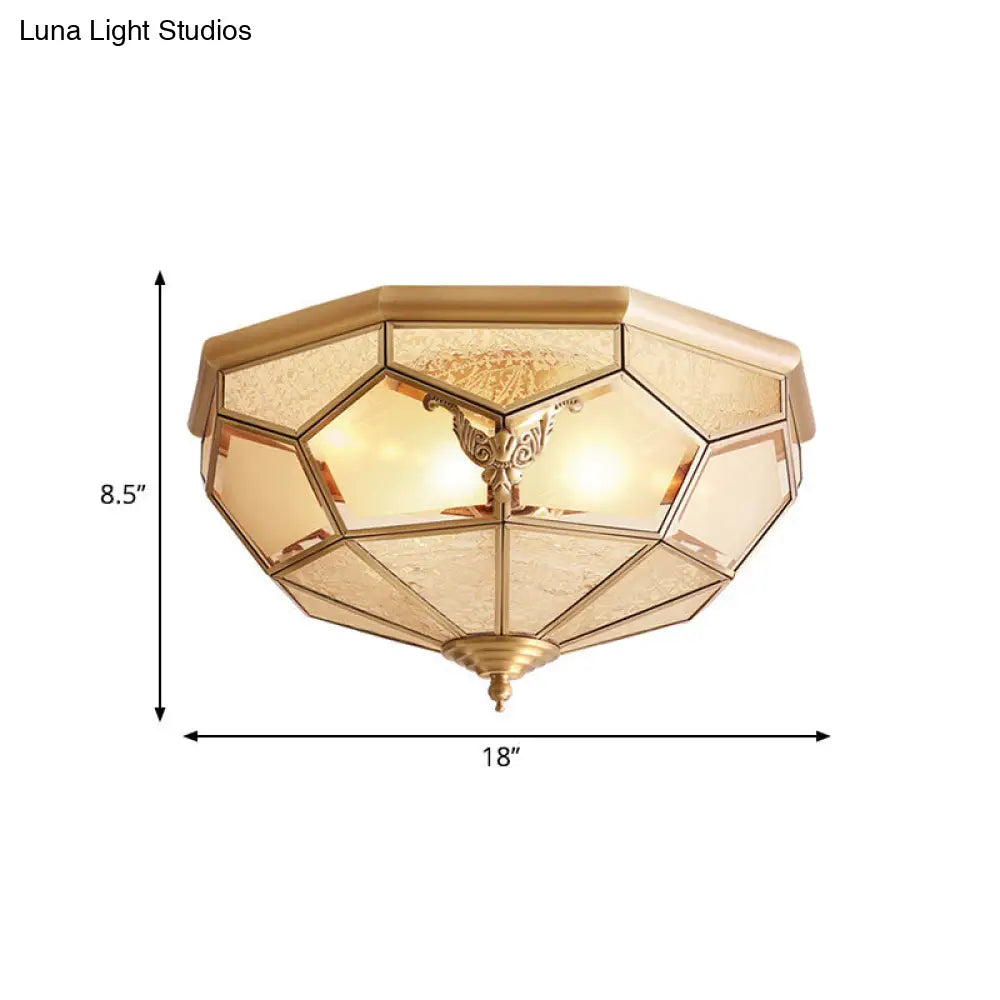 Vintage Gold Faceted Flush Mount Lighting: Beveled Glass Ceiling Fixture With 3/4/6 Lights For