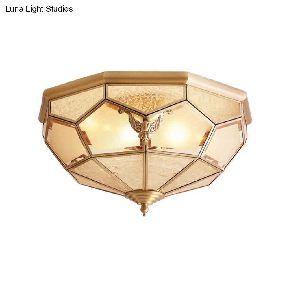 Vintage Gold Faceted Flush Mount Lighting: Beveled Glass Ceiling Fixture With 3/4/6 Lights For
