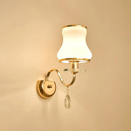 Vintage Gold Floral Cream Glass Wall Light Fixture - Unique Living Room Lamp 1 / A