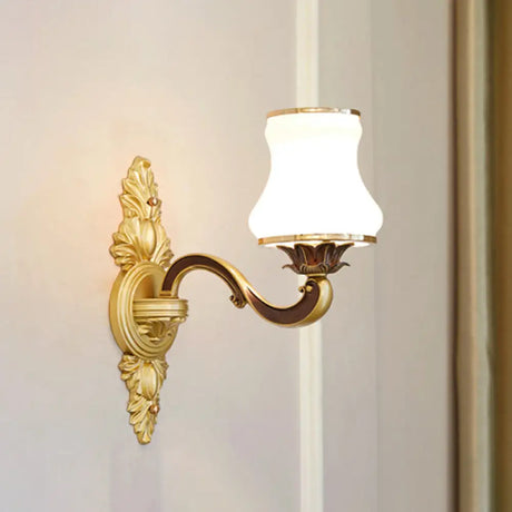 Vintage Gold Floral Cream Glass Wall Light Fixture - Unique Living Room Lamp 1 / D