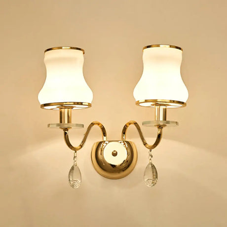 Vintage Gold Floral Cream Glass Wall Light Fixture - Unique Living Room Lamp 2 / A