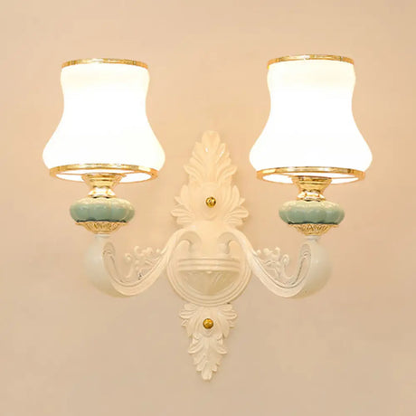 Vintage Gold Floral Cream Glass Wall Light Fixture - Unique Living Room Lamp 2 / F