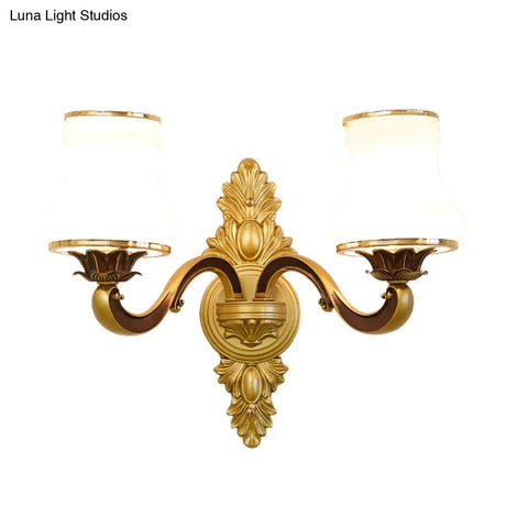 Vintage Gold Floral Cream Glass Wall Light Fixture - Unique Living Room Lamp