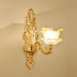 Vintage Gold Floral Wall Light Fixture With Crystal Accents - Elegant Living Room Mounted Lamp 1 / D