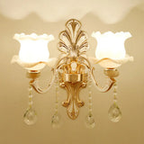 Vintage Gold Floral Wall Light Fixture With Crystal Accents - Elegant Living Room Mounted Lamp 2 / A
