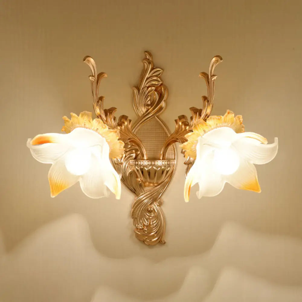 Vintage Gold Floral Wall Light Fixture With Crystal Accents - Elegant Living Room Mounted Lamp 2 / F