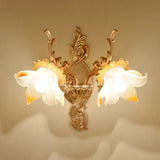 Vintage Gold Floral Wall Light Fixture With Crystal Accents - Elegant Living Room Mounted Lamp 2 / F