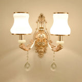 Vintage Gold Floral Wall Light Fixture With Crystal Accents - Elegant Living Room Mounted Lamp 2 / H