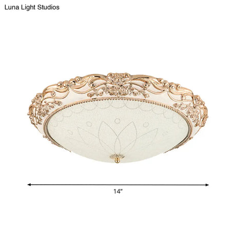 Vintage Gold Led Flush Mount Light With Domed Opaque Glass Shade - 14’/16’/20’ Width
