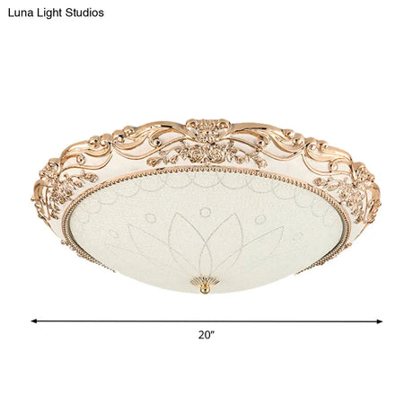 Vintage Gold Led Flush Mount Light With Domed Opaque Glass Shade - 14’/16’/20’ Width