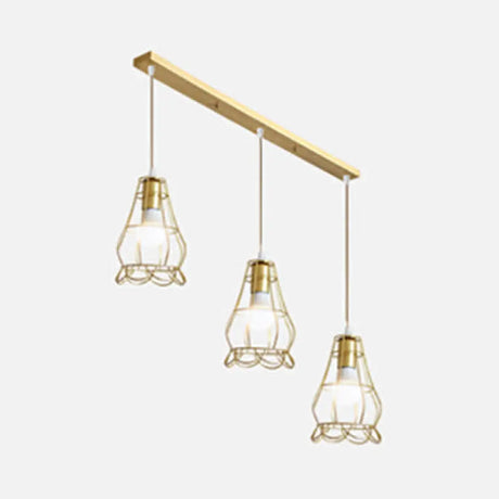 Vintage Gold Metal Pendant Light With Petal Design - 3-Head Caged Hanging For Kitchen A