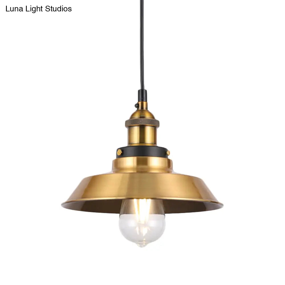 Vintage Gold Pendant Light - Elegant Iron Lid With Retro Cone Shape Ideal Luminaire For Dining Table