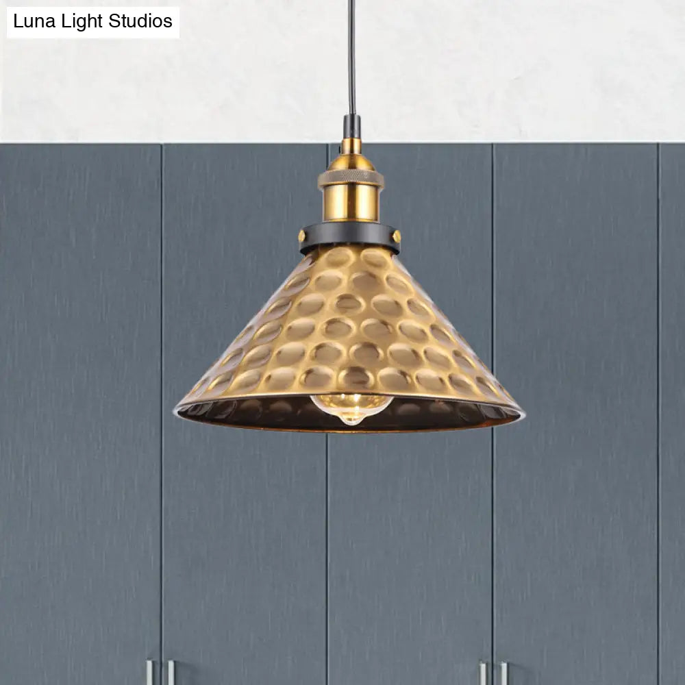 Vintage Gold Pendant Light - Elegant Iron Lid With Retro Cone Shape Ideal Luminaire For Dining Table