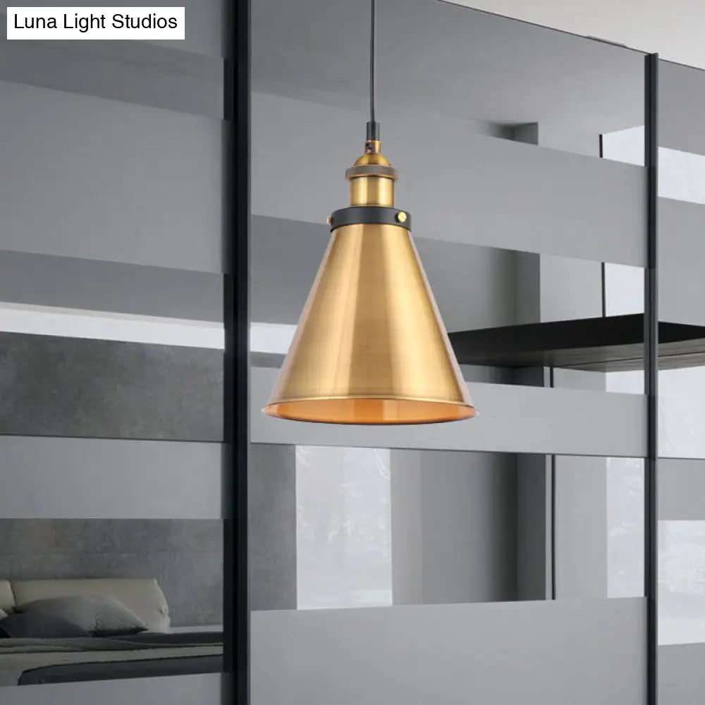 Vintage Gold Pendant Light - Elegant Iron Lid With Retro Cone Shape Ideal Luminaire For Dining Table