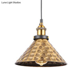 Vintage Gold Pendant Light - Elegant Iron Lid With Retro Cone Shape Ideal Luminaire For Dining Table