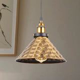 Vintage Gold Pendant Light - Elegant Iron Lid With Retro Cone Shape Ideal Luminaire For Dining